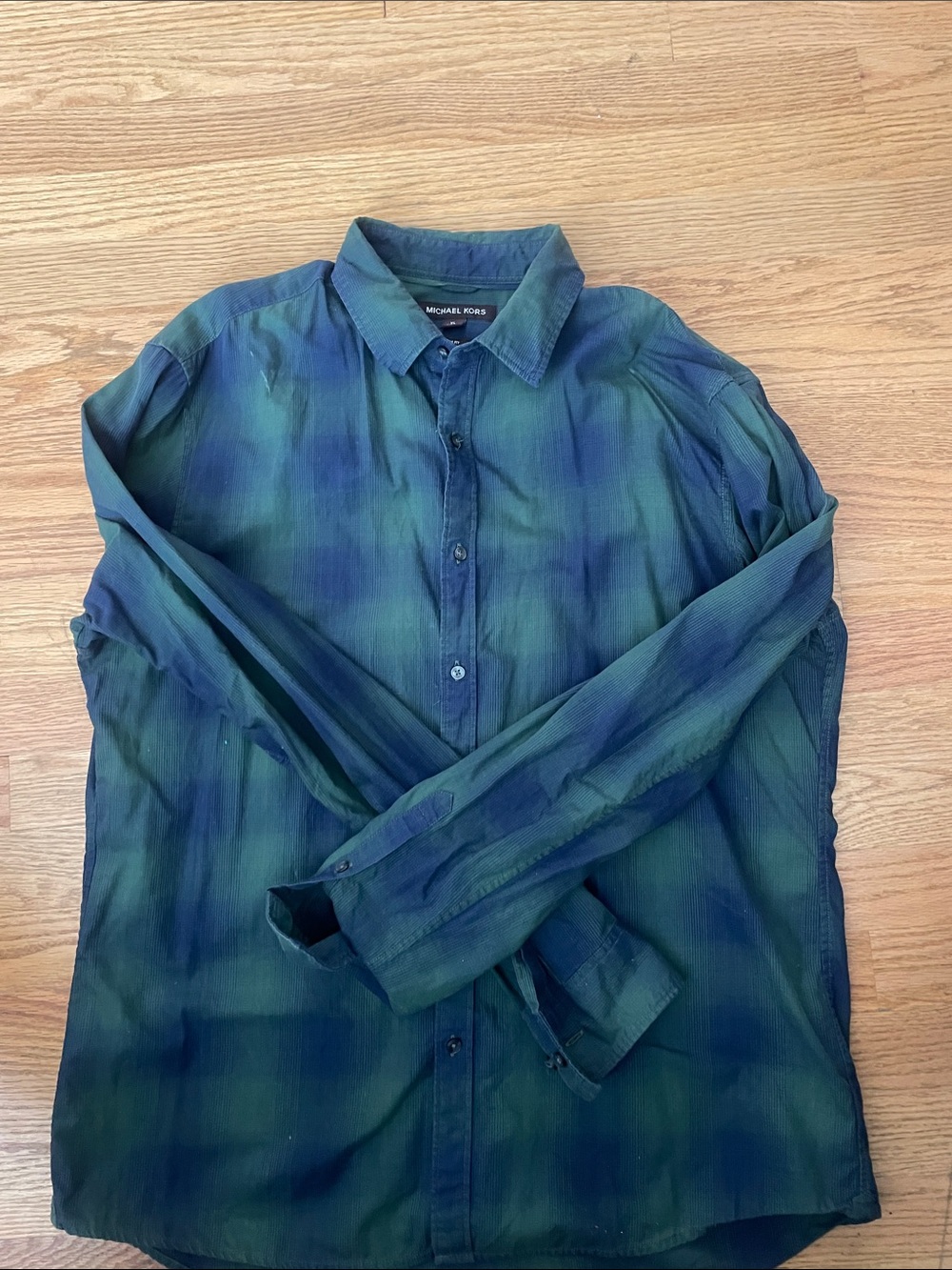 Michael Kors Blue and Green Plaid Casual Button-Down Shirt